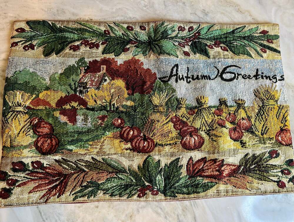 Autumn Greetings pumpkin fall harvest tapestry placemats